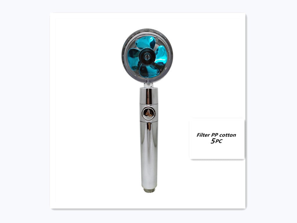 STORAZONE Home Appliances Blue with 5pcs PP cotton Propeller Driven Shower Head With Stop Button And Cotton Filter Turbocharged High Pressure Handheld Shower Nozzle