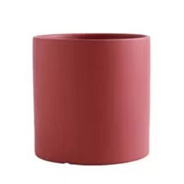 STORAZONE Home Appliances Dark Red / 13X13X13 Nordic Industrial Style Colorful Ceramic Flowerpot Succulent Planter Green Plants Cylindrical Shape Flower Pot With Hole Tray