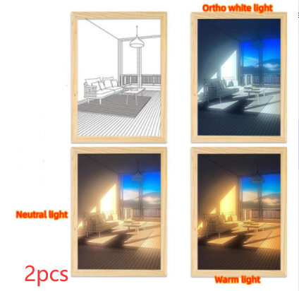 STORAZONE Home Appliances Mountain and River 2pcs / S / USB Illuminated Picture LED Decorative Light Painting Bedside Picture Style Creative Modern Simulate Sunshine Drawing Night Light Gift