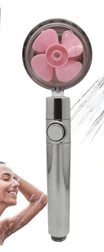 STORAZONE Home Appliances Pink Propeller Driven Shower Head With Stop Button And Cotton Filter Turbocharged High Pressure Handheld Shower Nozzle