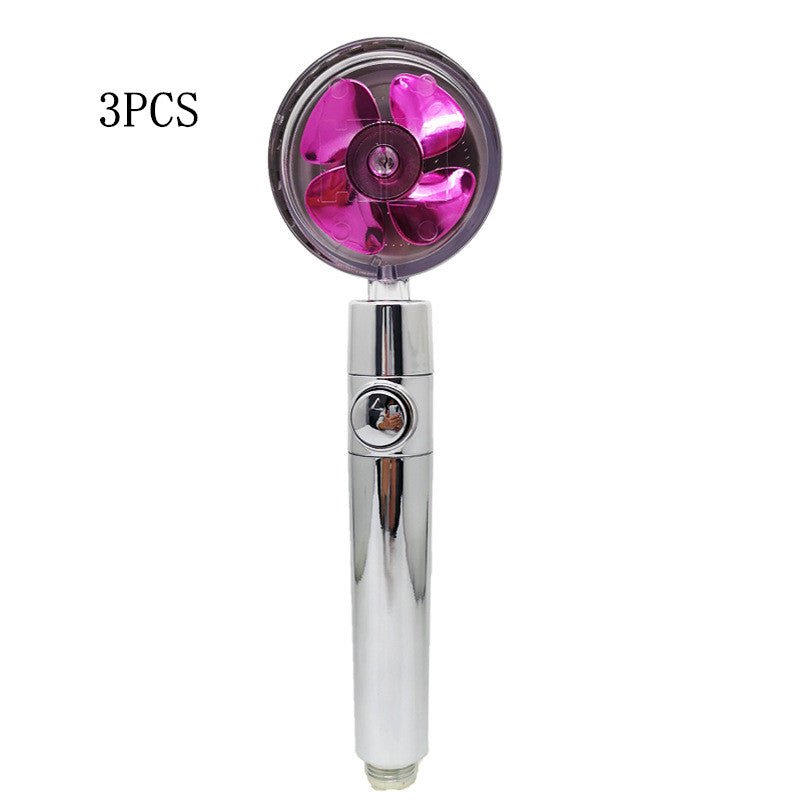 STORAZONE Home Appliances Purple 3PCS Propeller Driven Shower Head With Stop Button And Cotton Filter Turbocharged High Pressure Handheld Shower Nozzle