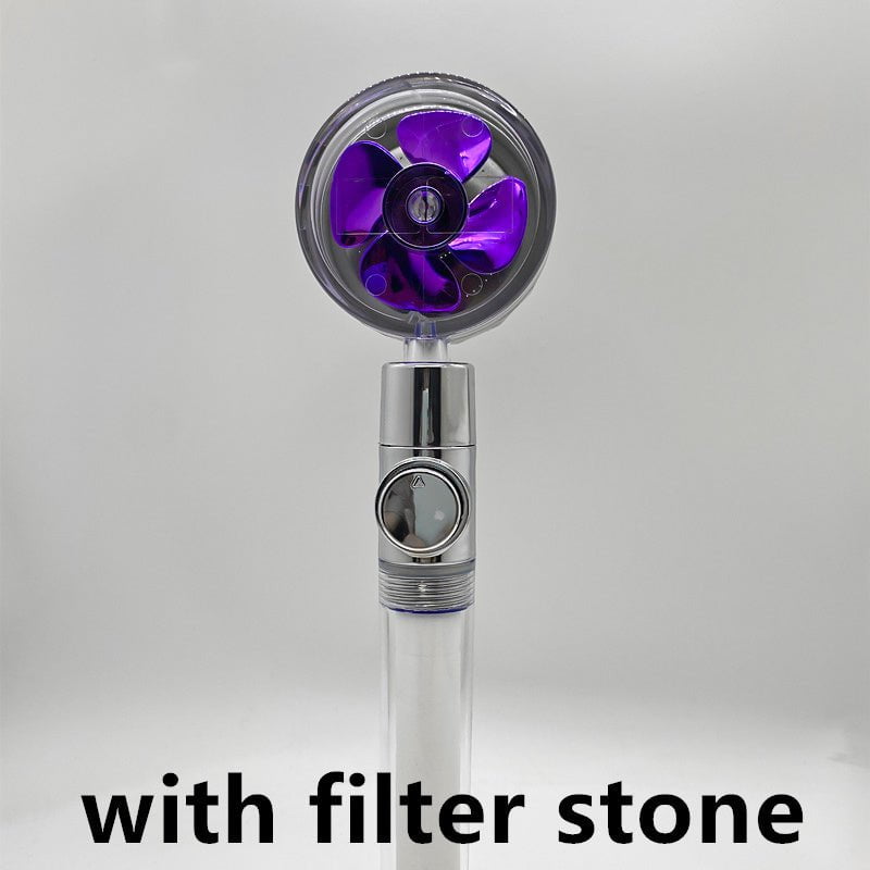 STORAZONE Home Appliances Purple transparent with filter Shower Head Water Saving Flow 360 Degrees Rotating With Small Fan ABS Rain High Pressure Spray Nozzle Bathroom Accessories
