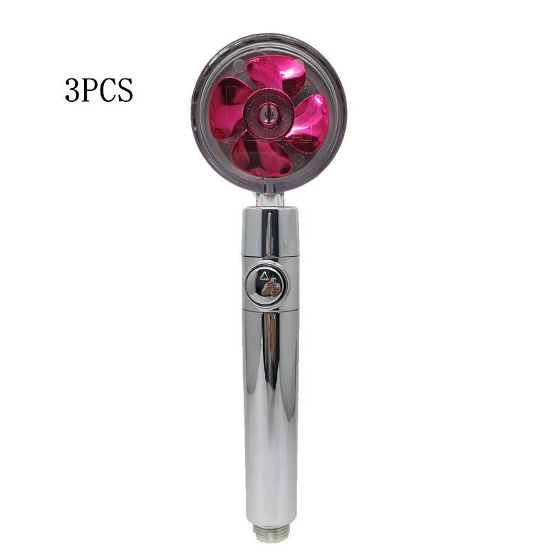STORAZONE Home Appliances Red 3PCS Propeller Driven Shower Head With Stop Button And Cotton Filter Turbocharged High Pressure Handheld Shower Nozzle