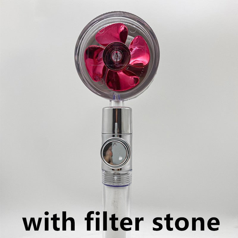 STORAZONE Home Appliances Red transparent with filter Shower Head Water Saving Flow 360 Degrees Rotating With Small Fan ABS Rain High Pressure Spray Nozzle Bathroom Accessories