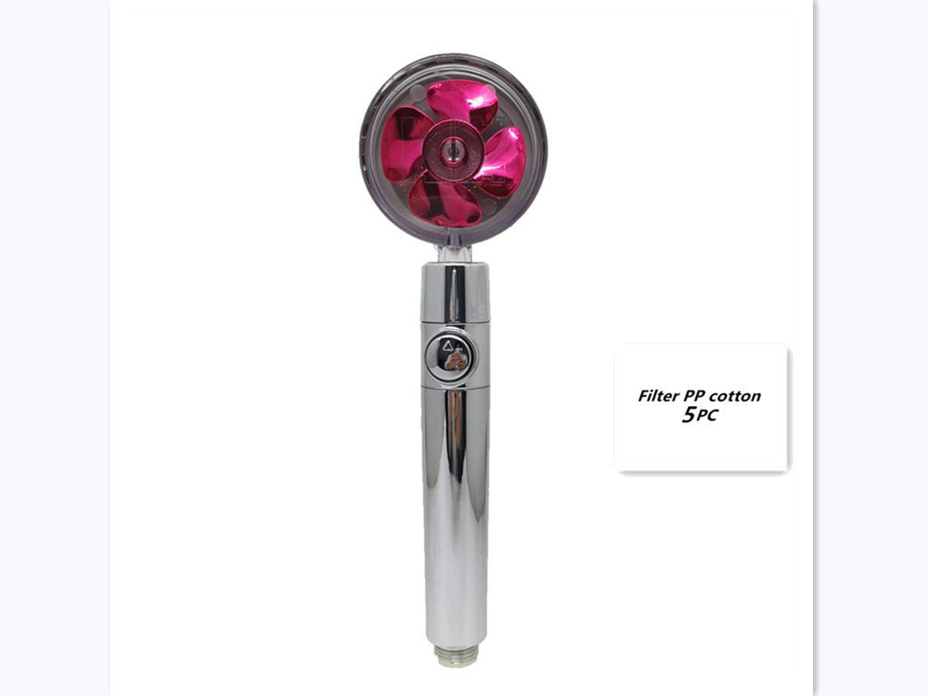 STORAZONE Home Appliances Red with 5pcs PP cotton Propeller Driven Shower Head With Stop Button And Cotton Filter Turbocharged High Pressure Handheld Shower Nozzle