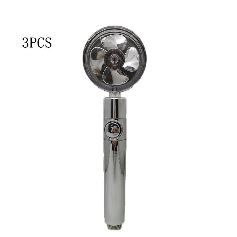 STORAZONE Home Appliances Silver 3PCS Propeller Driven Shower Head With Stop Button And Cotton Filter Turbocharged High Pressure Handheld Shower Nozzle