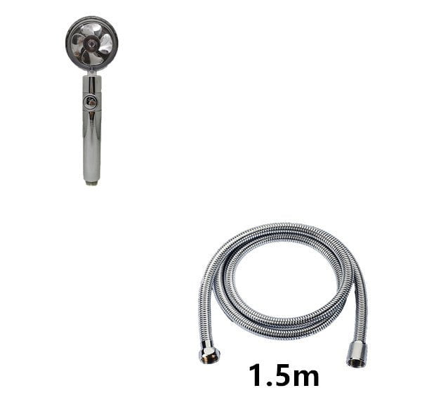 STORAZONE Home Appliances Silver with 1.5m tube Propeller Driven Shower Head With Stop Button And Cotton Filter Turbocharged High Pressure Handheld Shower Nozzle