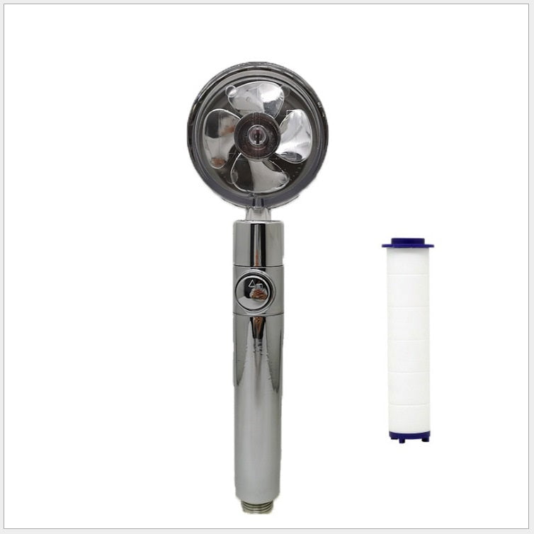 STORAZONE Home Appliances Silver with 1PC PP cotton Propeller Driven Shower Head With Stop Button And Cotton Filter Turbocharged High Pressure Handheld Shower Nozzle