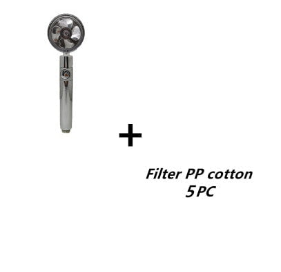 STORAZONE Home Appliances Silver with 5pcs PP cotton Propeller Driven Shower Head With Stop Button And Cotton Filter Turbocharged High Pressure Handheld Shower Nozzle