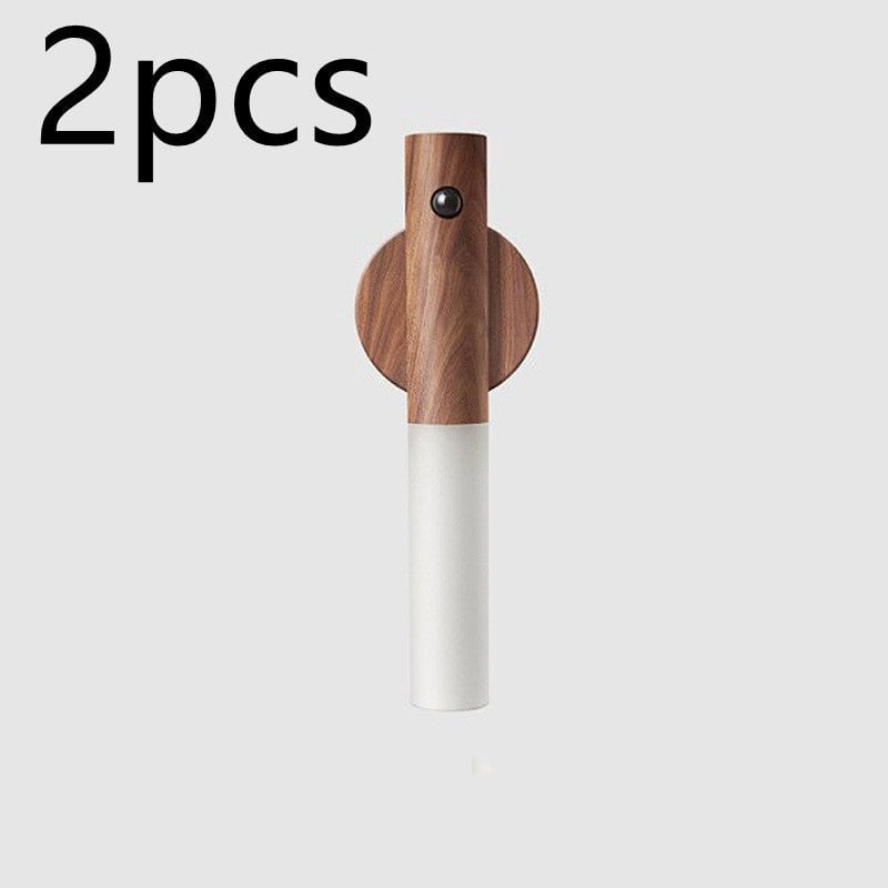 STORAZONE Home Appliances Walnut 2pcs Auto LED USB Magnetic Wood Wireless Night Light Corridors Porch Lights PIR Motion Sensor Wall Light Cabinet Lamp