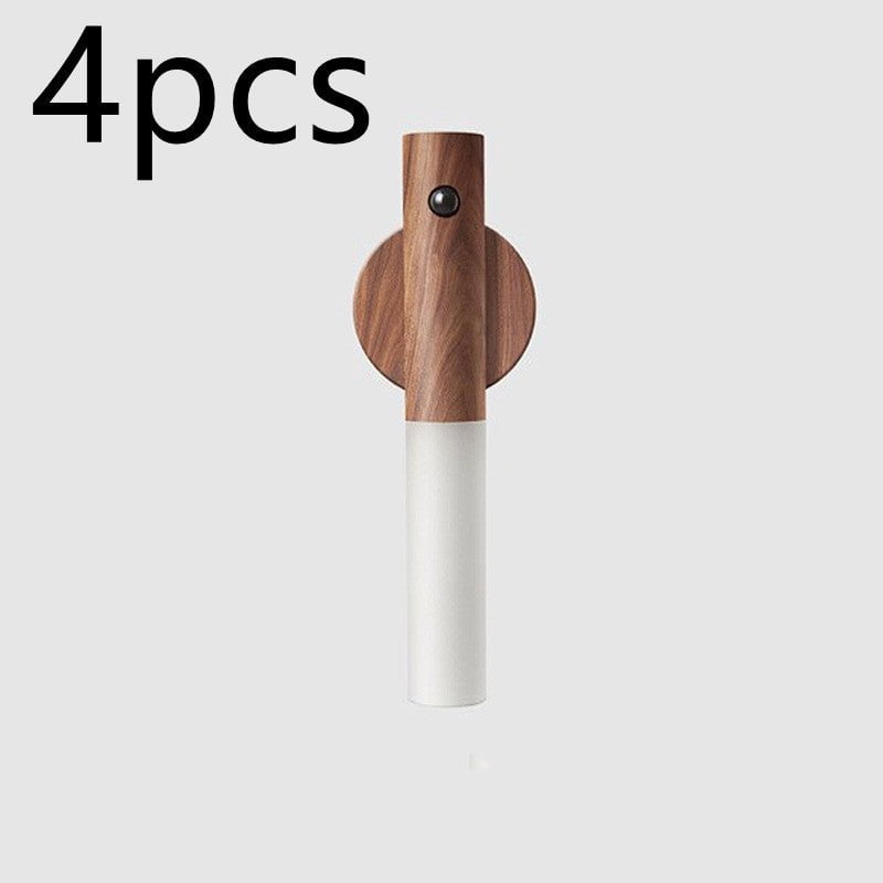 STORAZONE Home Appliances Walnut 4pcs Auto LED USB Magnetic Wood Wireless Night Light Corridors Porch Lights PIR Motion Sensor Wall Light Cabinet Lamp