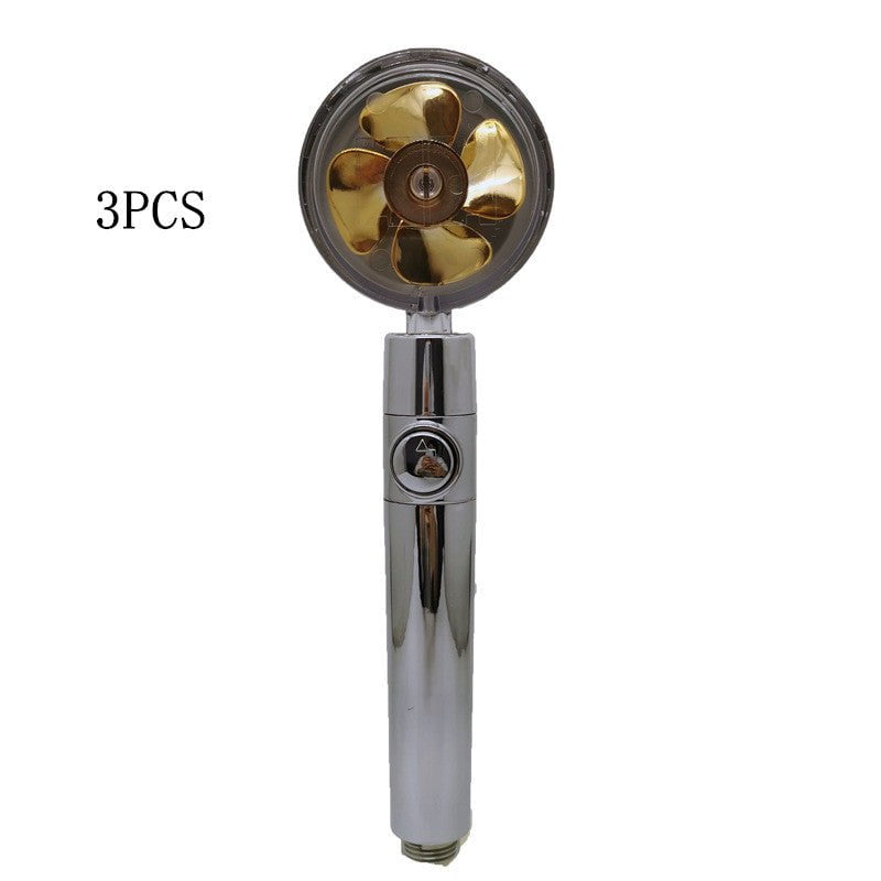STORAZONE Home Appliances Yellow 3PCS Propeller Driven Shower Head With Stop Button And Cotton Filter Turbocharged High Pressure Handheld Shower Nozzle