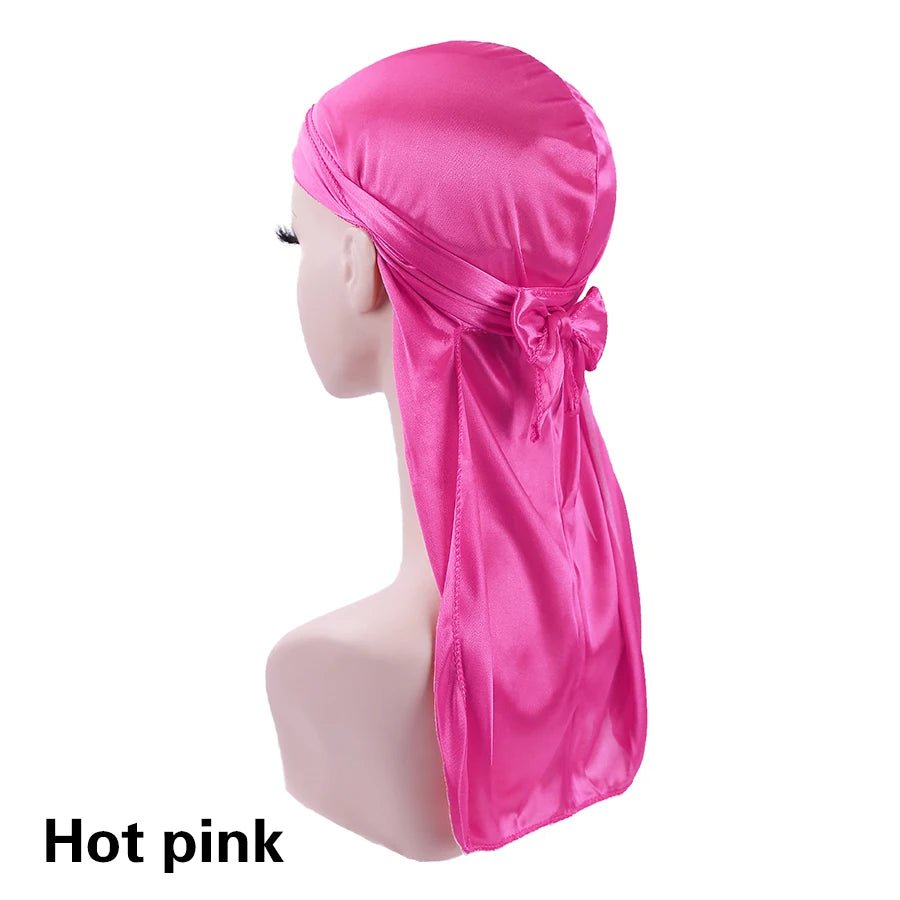 Storazone hot pink / CHINA Unisex Silky Durags Bandanas Turban Hat Wigs Doo Men Satin Durag Biker Headwear Headband Hair Accessories Extra Long Tail Du-Rag