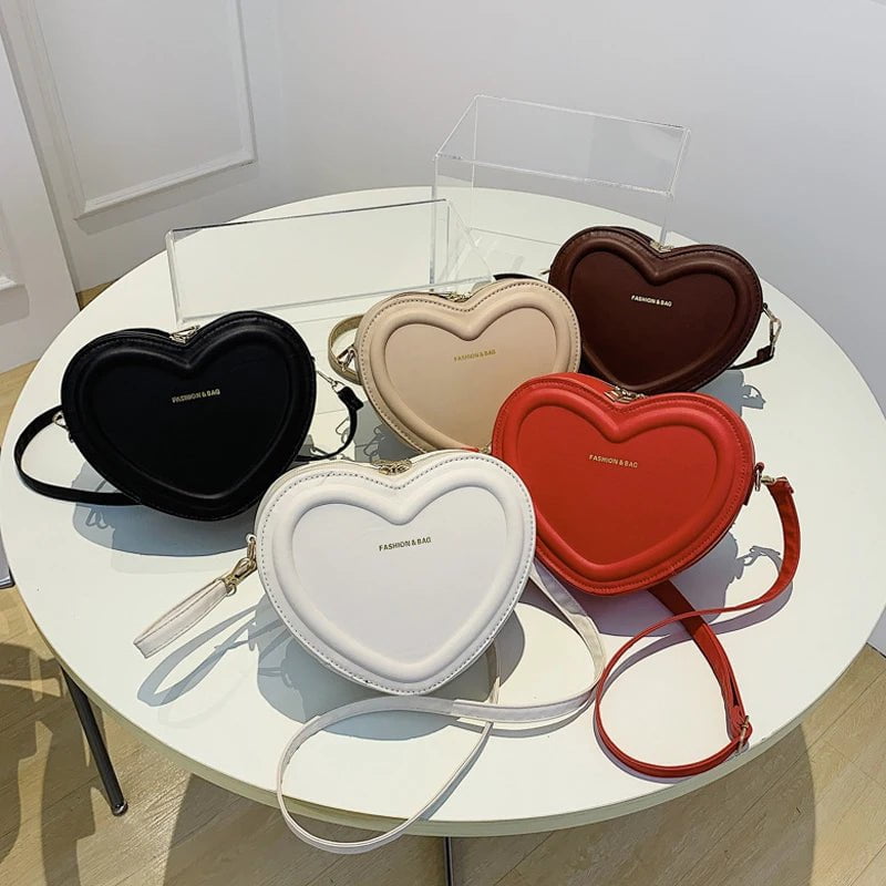 Storazone Hot Sale Heart Shape Crossbody Bags For Women Solid Pu Leather Shoulder Bags Fashion Handbags