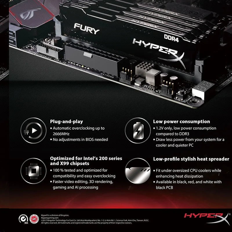 Storazone HyperX Fury DDR3 DDR4 4GB 8GB 16GB 1333MHZ 1600MHZ 1866MHZ 2400MHZ 2666MHz 3200MHz DIMM PC3-12800 PC4-25600 DDR4 RAM