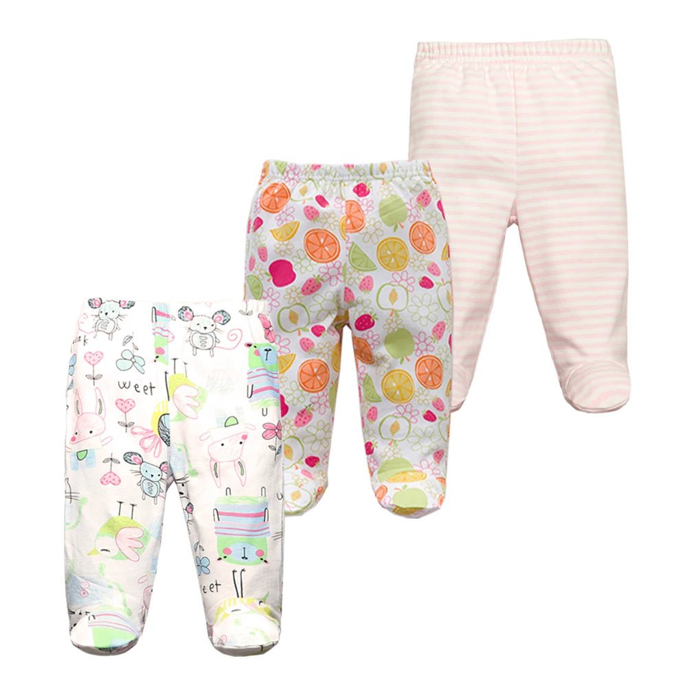 Storazone I / 3M 3PCS/Lot Spring Autumn Footed Baby Pants 100% Cotton Baby Girls Boys Clothes Unisex Casual Bottom PP Pants Newborn Baby Clothing