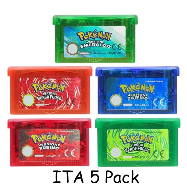 Storazone ITA 5 Pack GBA Game Pokemon Series 32 Bit Video Game Cartridge Console Card Pokemon Emerald Ruby FireRed LeafGreen Sapphire Multi-language