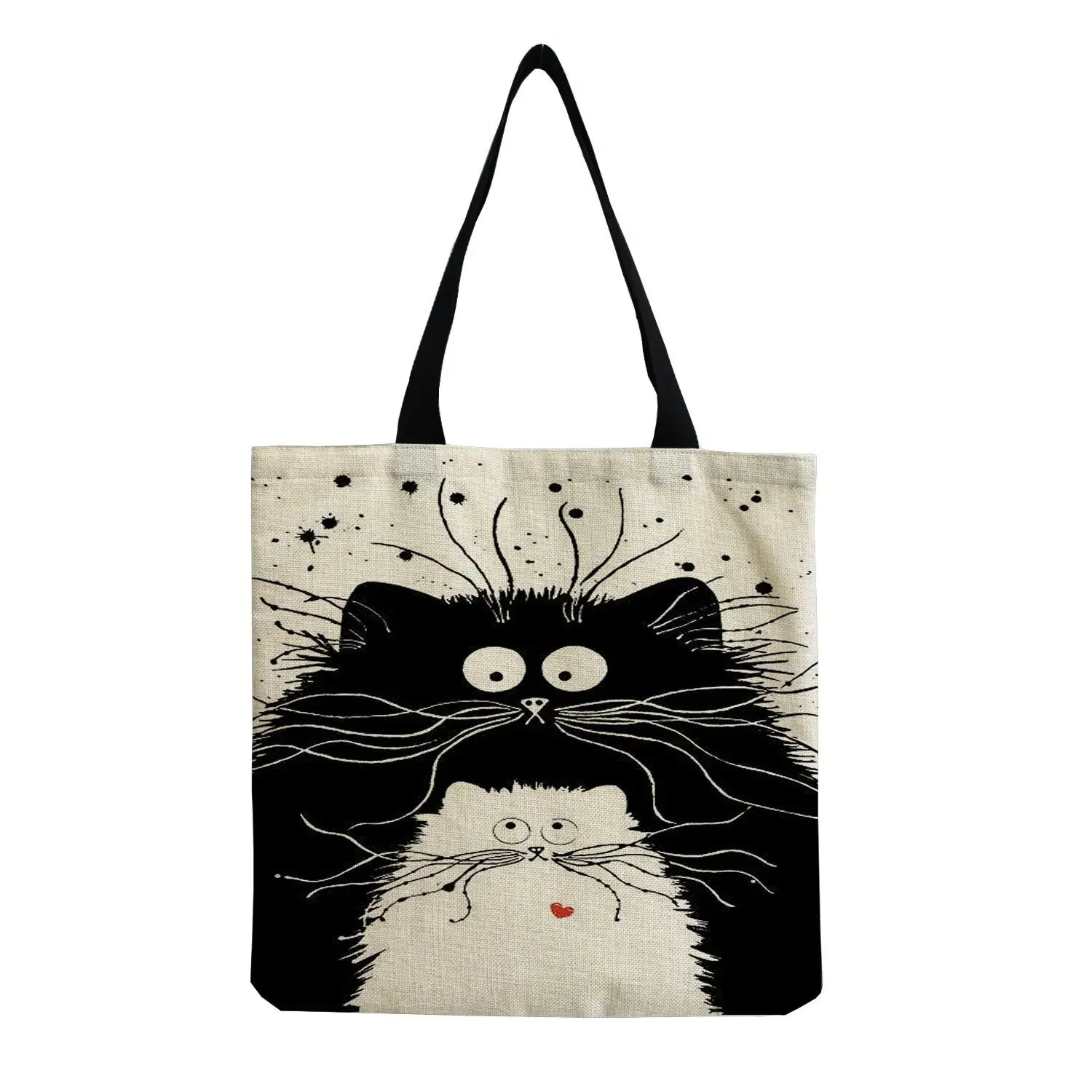 Storazone Ivory Andeiltech Canvas Tote Bag for Women Aesthetic Cute Cat Shopping Grocery Reusable School with Inner Zipper Girl Gift