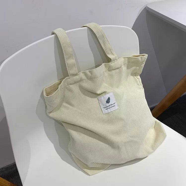 Storazone Ivory Corduroy Bag Handbags for Women Shoulder Bags Female Soft Environmental Storage Reusable Girls Small and Large Shopper Totes Bag