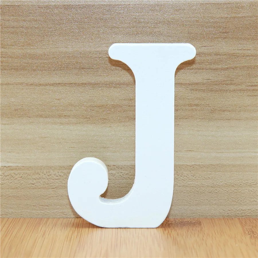 Storazone J / 10cm 1pc 10CM Wood Wooden Letters White Alphabet Wedding Birthday Party Diy Home Decorations Personalised Name Design 3.94 Inches