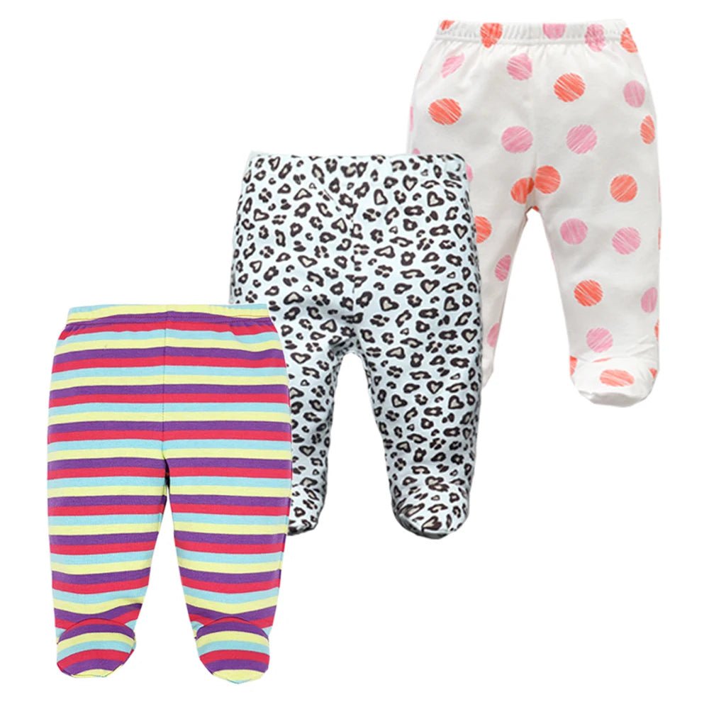 Storazone J / 3M 3PCS/Lot Spring Autumn Footed Baby Pants 100% Cotton Baby Girls Boys Clothes Unisex Casual Bottom PP Pants Newborn Baby Clothing