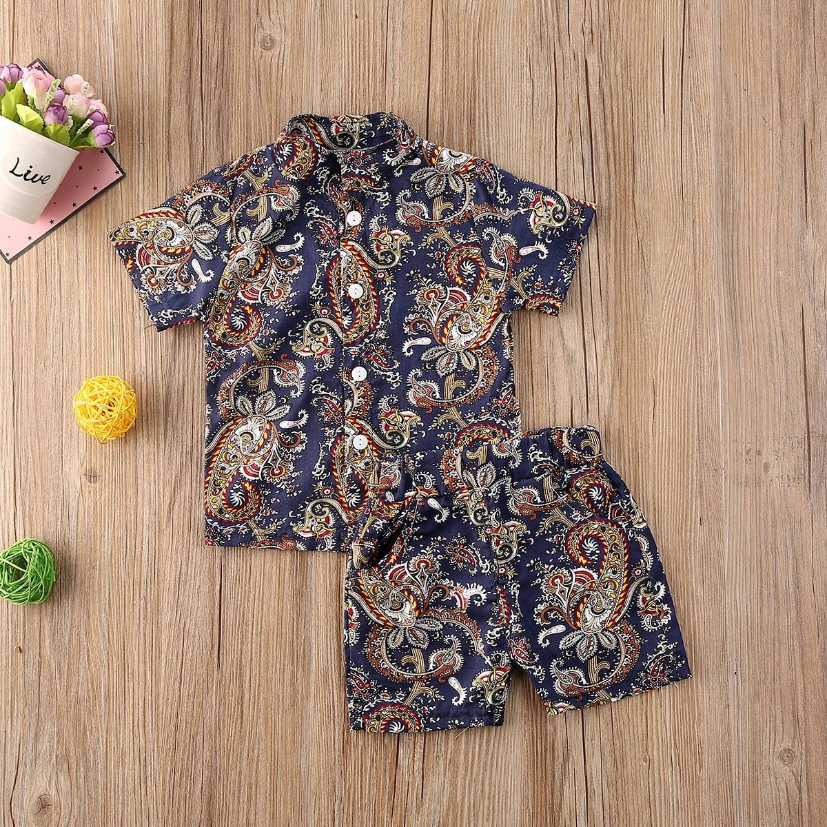 Storazone J / 5T 1-6Y Summer Infant Baby Boys Clothes Sets 10 Colors Floral Print Short Sleeve T Shirts Tops+Shorts Holiday Outfit