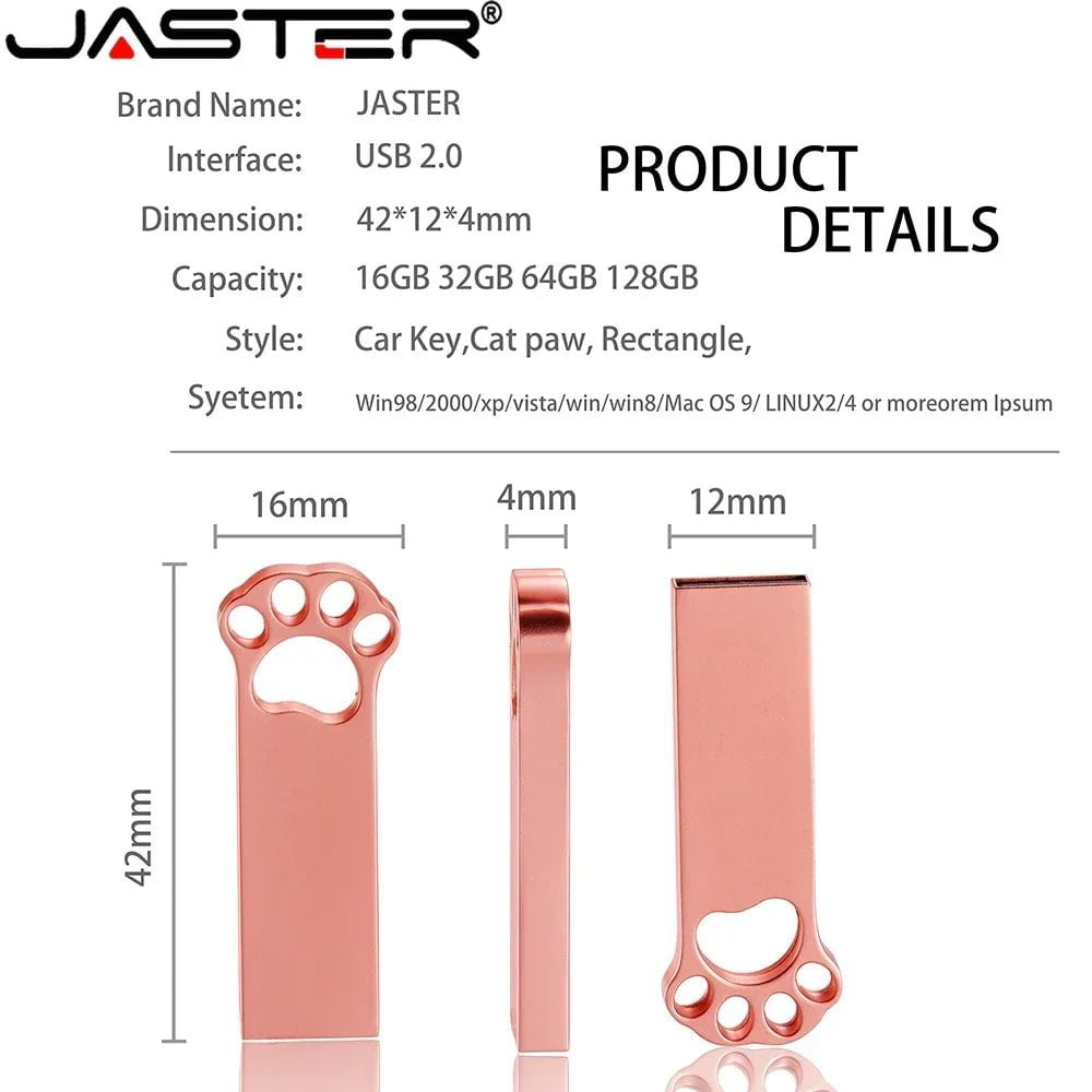 Storazone JASTER Metal cat claw USB 2.0 Flash Drive 64GB 32GB High speed Pen drive 16GB Memory stick Free custom logo Creative gift U disk