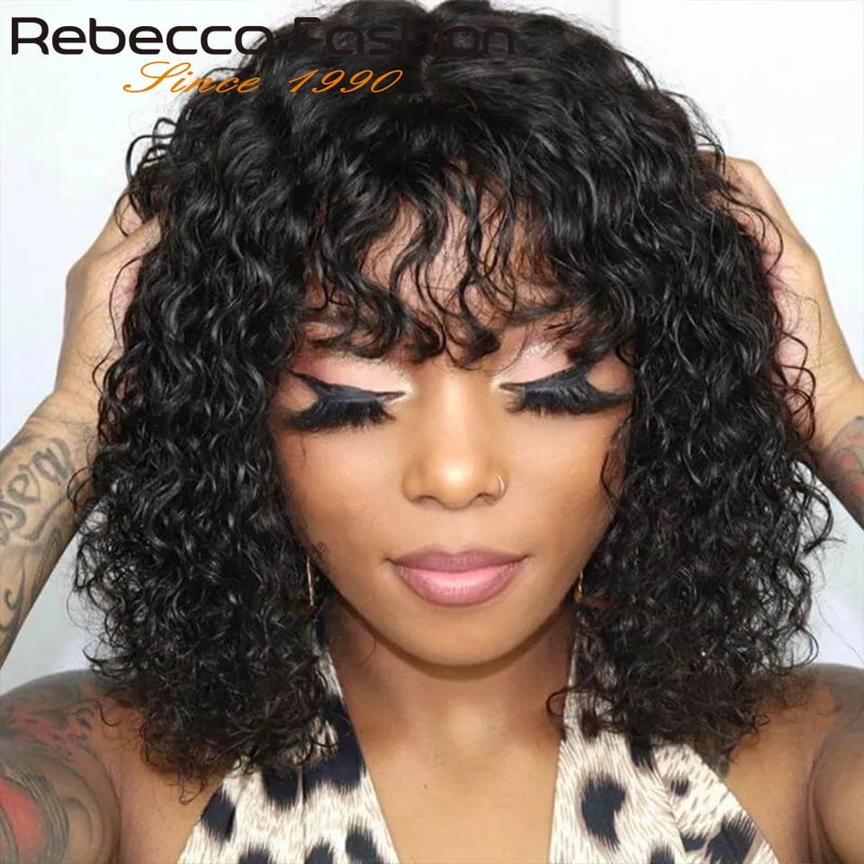 Storazone Jerry Curly Short Pixie Bob Cut Human Hair Wigs With Bangs Remy Curly Bob Wigs For Black Women Full Machine Made Wig #1B 1B/99J