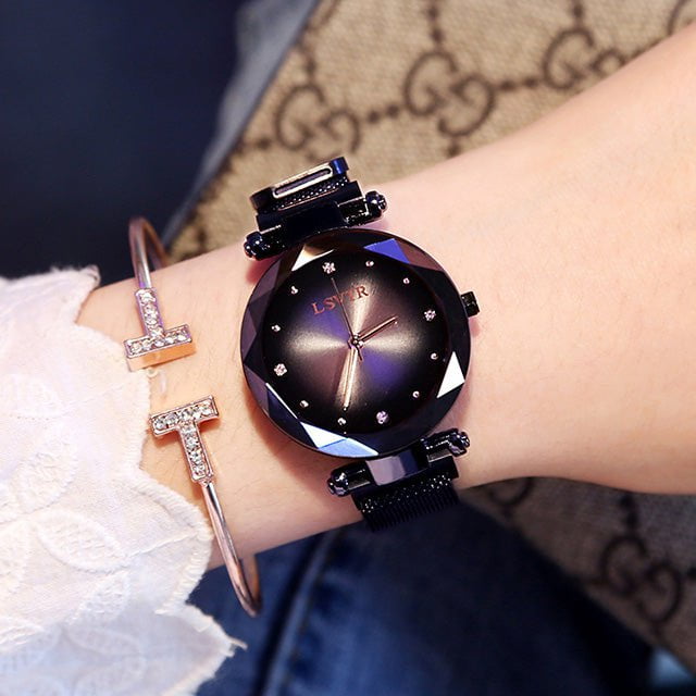 STORAZONE Jewerly Black Rose Gold Women Watches Fashion Diamond Ladies Starry Sky Magnet Watch Waterproof Female Wristwatch