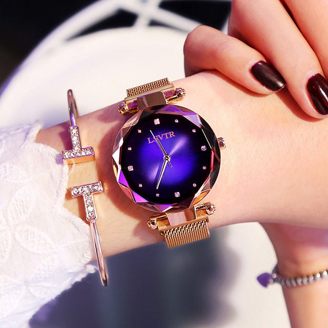 STORAZONE Jewerly Blue Rose Gold Women Watches Fashion Diamond Ladies Starry Sky Magnet Watch Waterproof Female Wristwatch