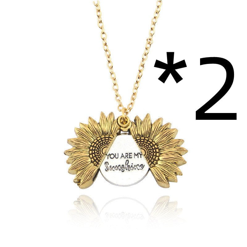 STORAZONE Jewerly Gold / 2PCS You Are My Sunshine Sunflower Necklace Women Men