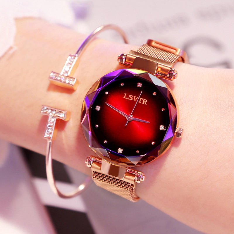 STORAZONE Jewerly Rose Gold Women Watches Fashion Diamond Ladies Starry Sky Magnet Watch Waterproof Female Wristwatch