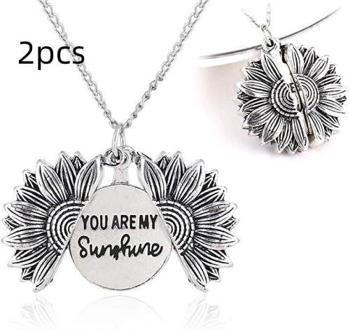 STORAZONE Jewerly White / 2PCS You Are My Sunshine Sunflower Necklace Women Men