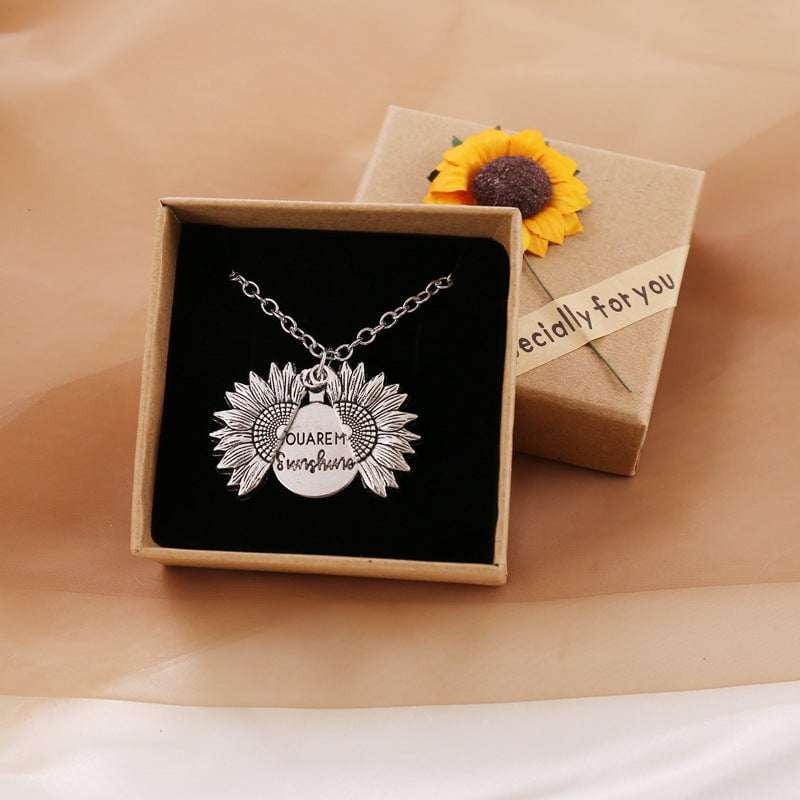 STORAZONE Jewerly White with box / 1PCS You Are My Sunshine Sunflower Necklace Women Men