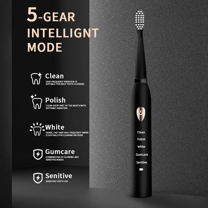 Storazone Jianpai Adult Black White Classic Acoustic Electric Toothbrush Adult 5-gear Mode USB Charging IPX7 Waterproof Acoustic Electric