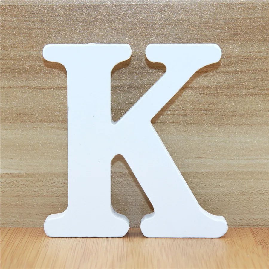 Storazone K / 10cm 1pc 10CM Wood Wooden Letters White Alphabet Wedding Birthday Party Diy Home Decorations Personalised Name Design 3.94 Inches