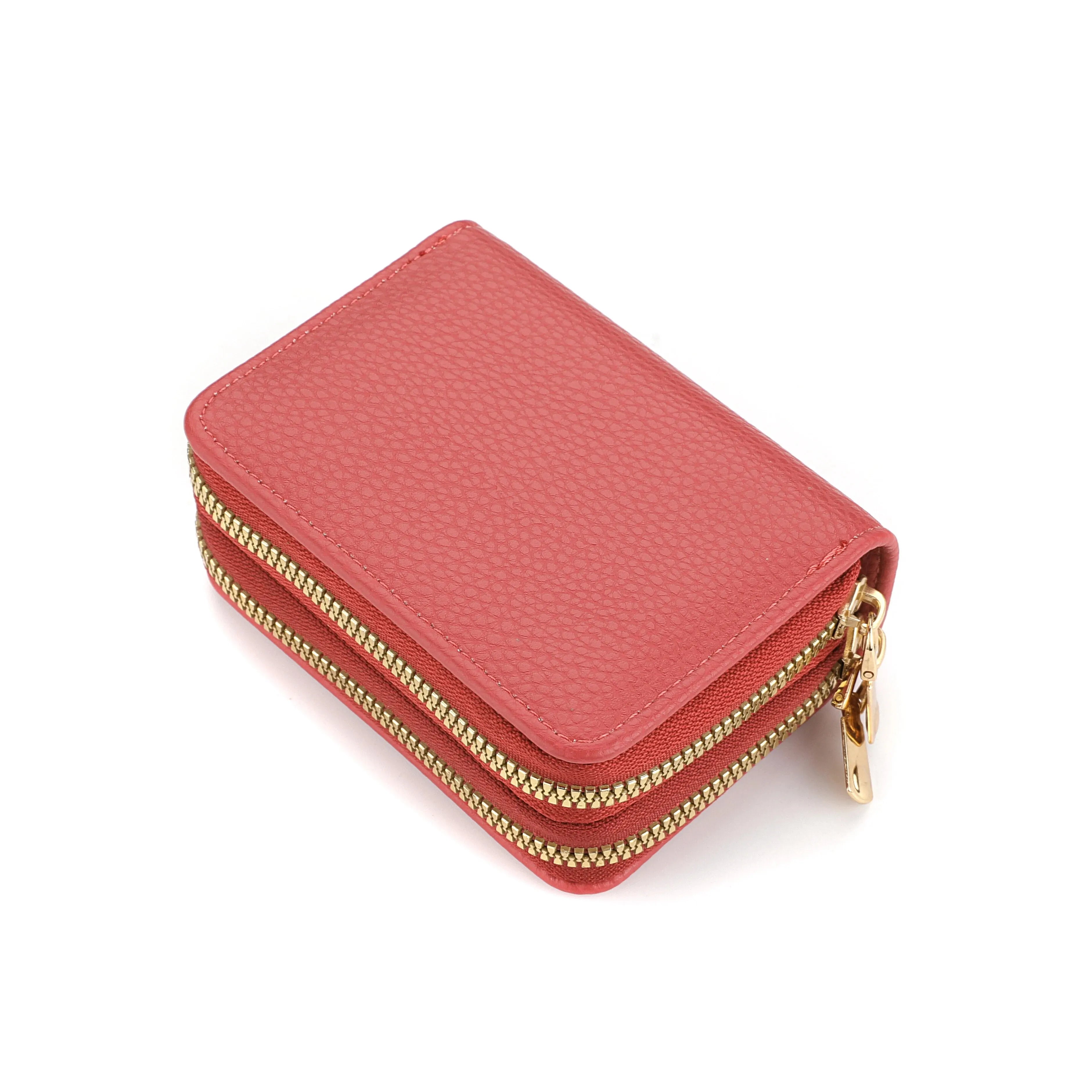 Storazone k3239 Alizarin red Women Zipper Short Style Purse Lychee Pattern Fashion Large Capacity Multi Card Slot Coin Purse With Zipper