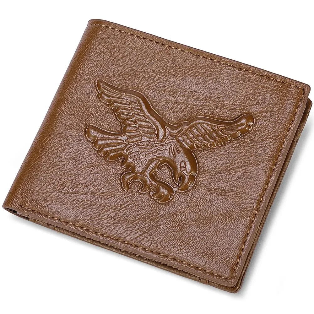 Storazone k3256 brown New Men Short Wallet 3D Eagle Relief Pattern Casual Credit Card Coin Wallet