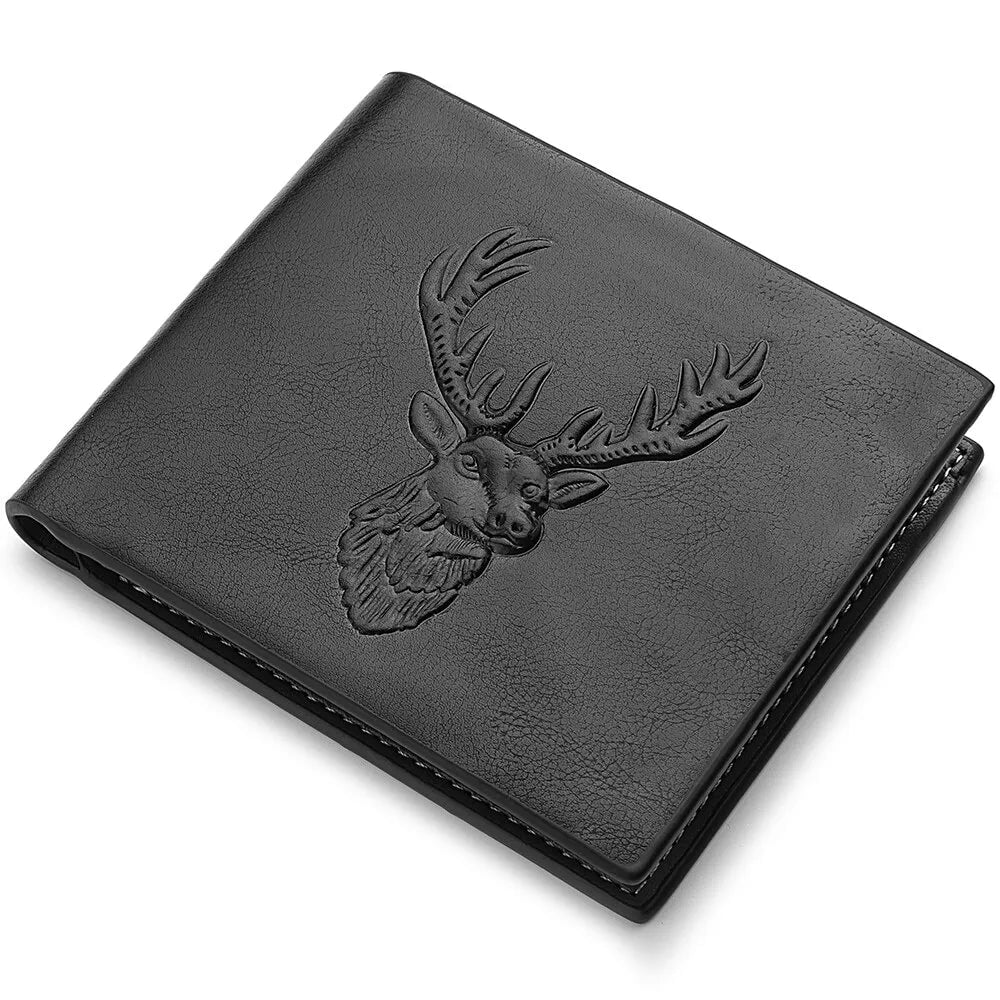 Storazone k3259 1 2022 New Men Short Embossed Deer Head Pattern Personalized Multi Card Wallet