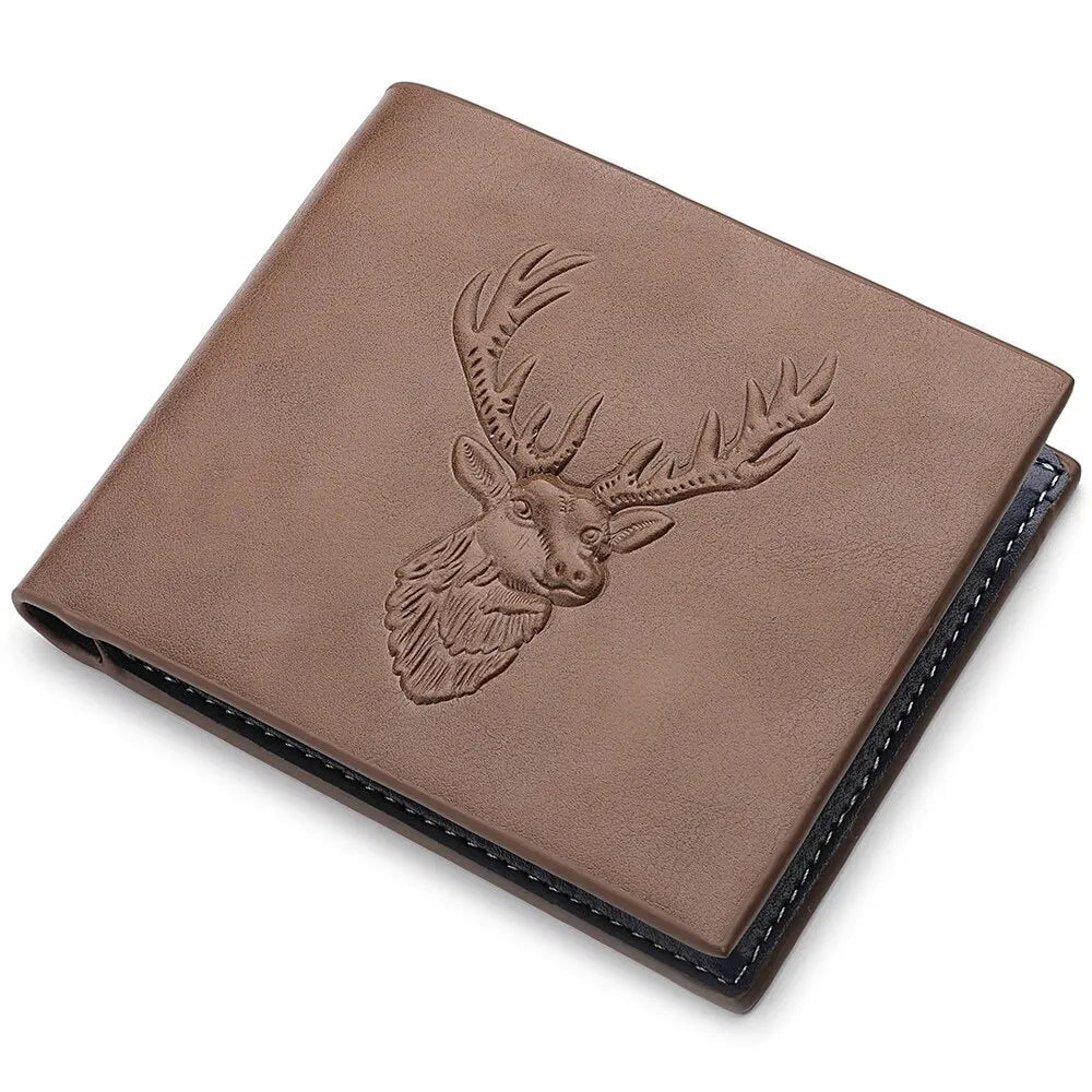 Storazone k3259 2022 New Men Short Embossed Deer Head Pattern Personalized Multi Card Wallet