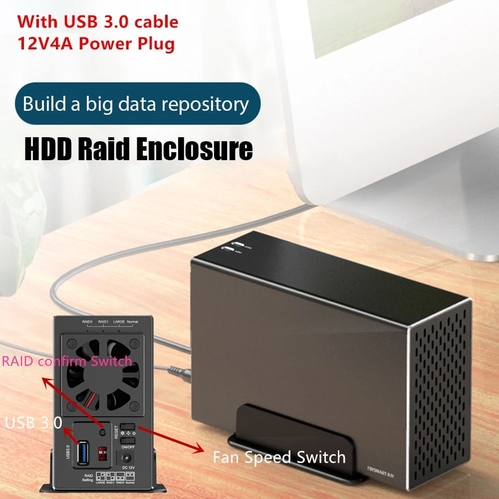 Storazone K35272U3S-12V4A / Russian Federation 3.5" Dual Bay docking station external hdd enclosure raid Array Cabinet sata Hard Disk Array with RAID Function Disk Array Box
