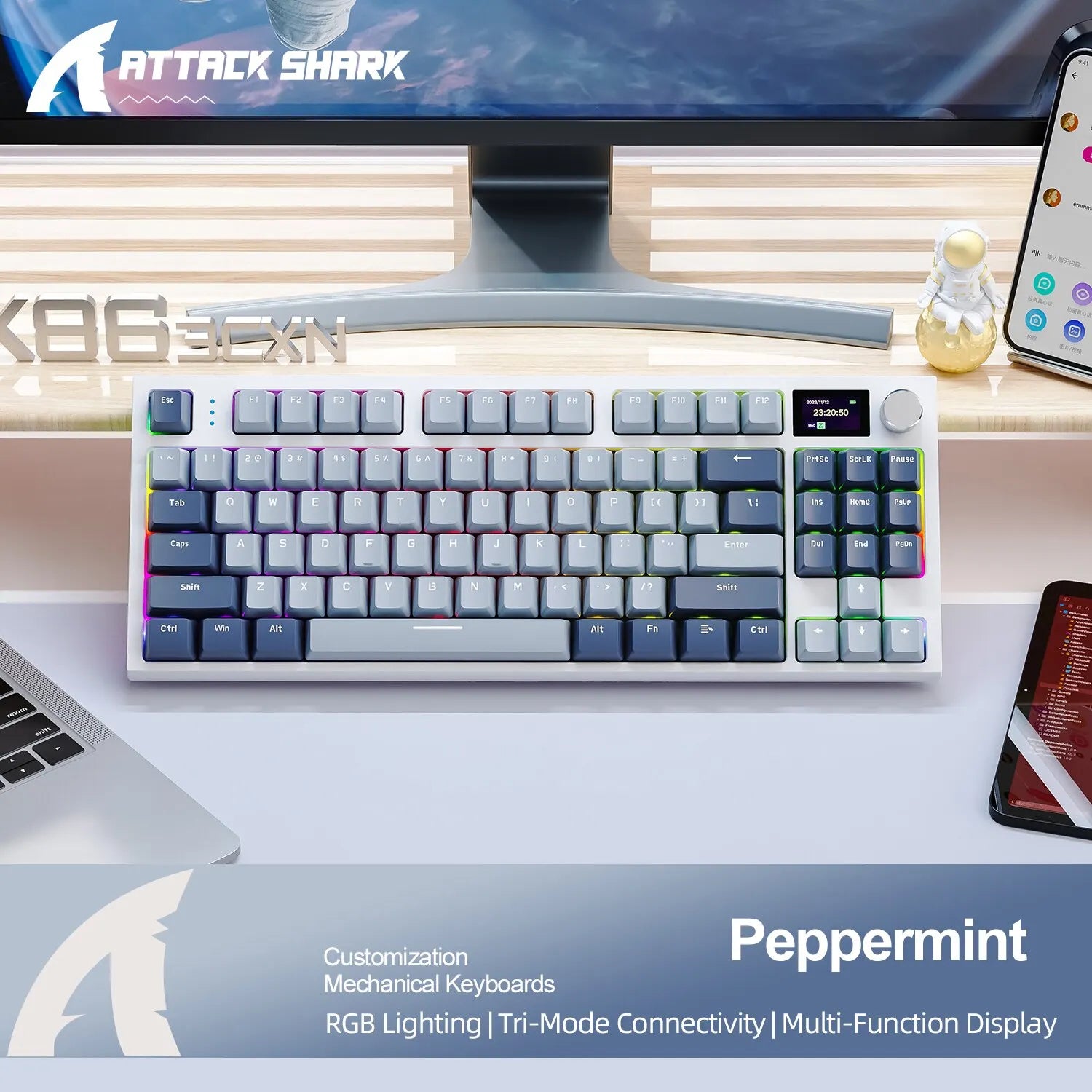 Storazone K86 Wireless Hot-Swappable Mechanical Keyboard Bluetooth/2.4g With Display Screen and Volume Rotary Button for Games and Work