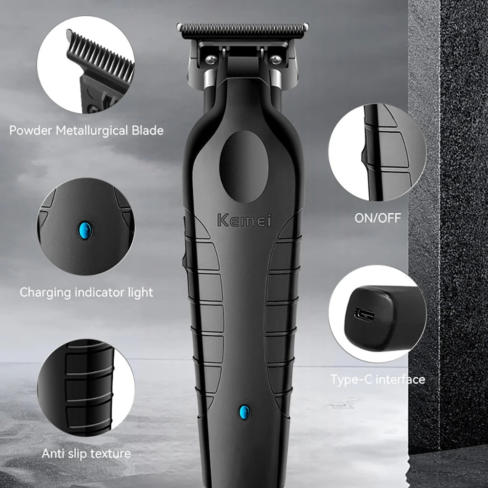 Storazone Kemei 2299 Barber Cordless Hair Trimmer 0mm Zero Gapped Carving Clipper Detailer Professional Electric Finish Cutting Machine