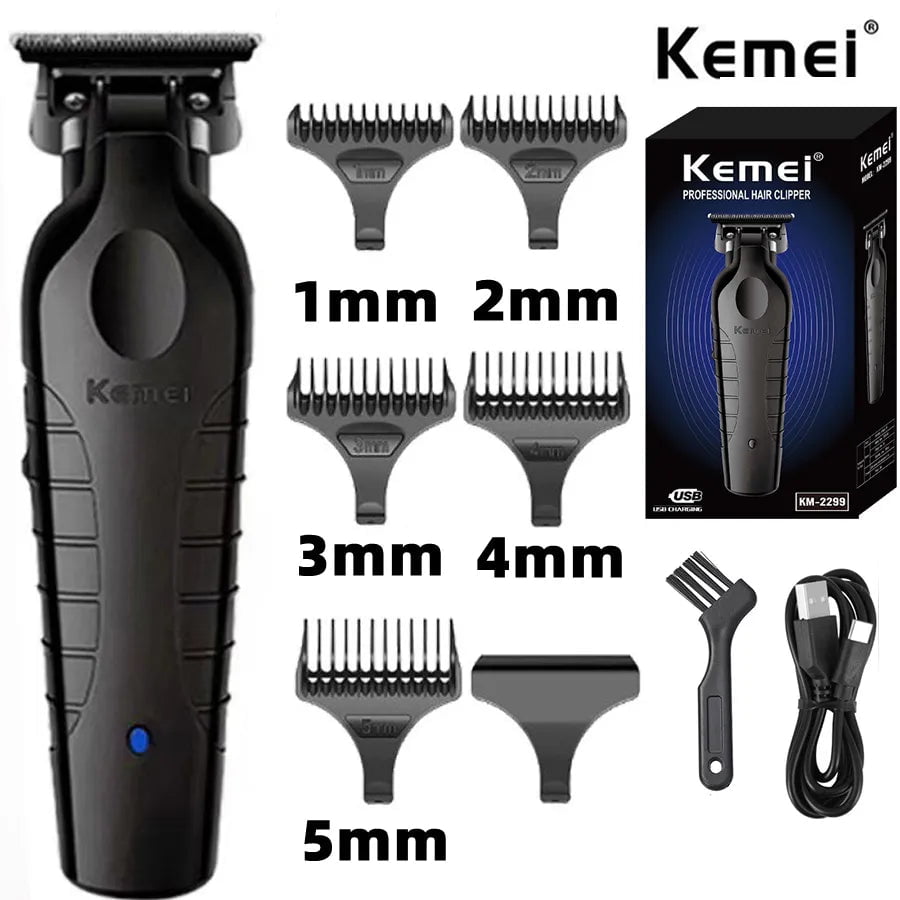 Storazone Kemei 2299 Barber Cordless Hair Trimmer 0mm Zero Gapped Carving Clipper Detailer Professional Electric Finish Cutting Machine