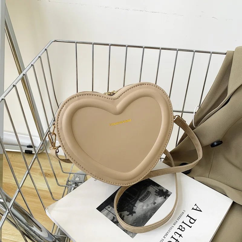 Storazone Khaki / 20x15x7cm Hot Sale Heart Shape Crossbody Bags For Women Solid Pu Leather Shoulder Bags Fashion Handbags