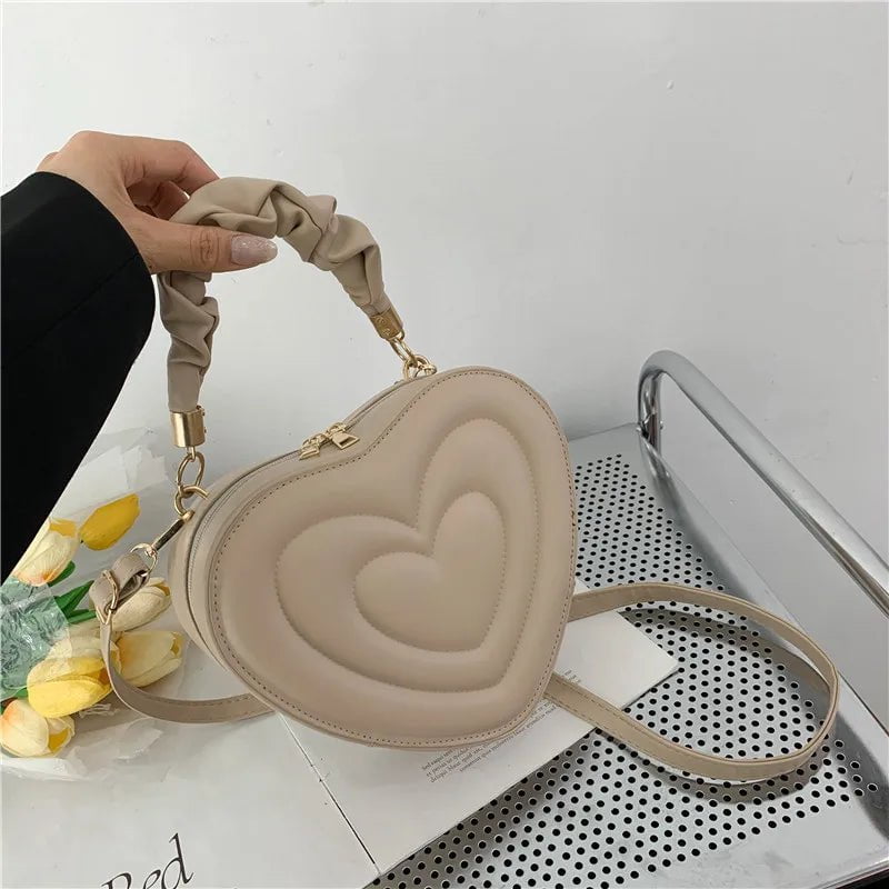 Storazone khaki / 22x19x8cm Fashion Love Heart Shape Shoulder Bag Small Handbags Designer Crossbody Bags For Women Solid Pu Leather Top Handle Bag