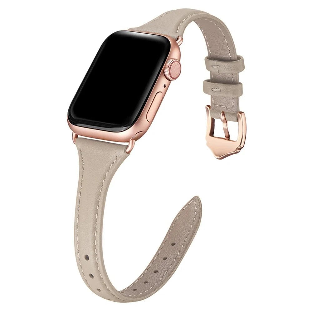 Storazone Khaki grey Rose gold / 38mm or 40mm or 41mm Women Thin Leather Band for Apple Watch 38mm 40mm 41mm Slim Colorful Wristband Strap for iWatch SE 7/6/5/4/3/2/1 Bracelet