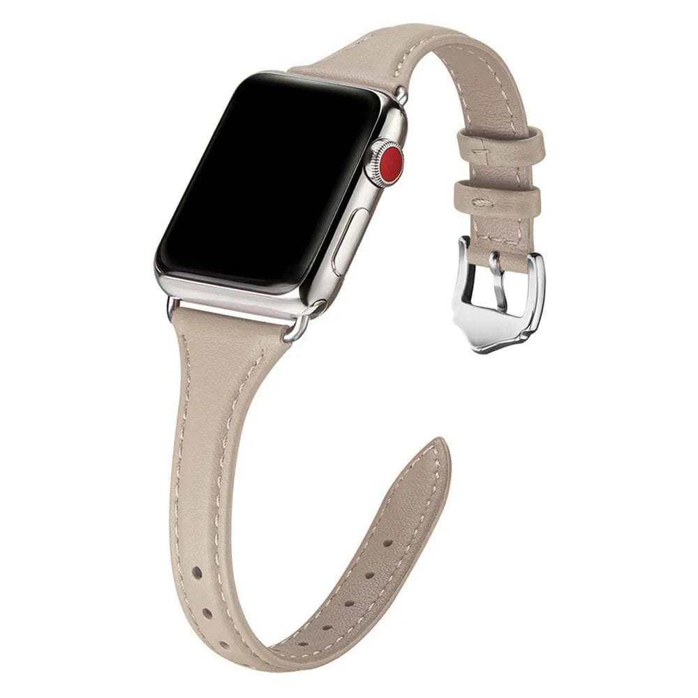 Storazone Khaki grey Silver / 38mm or 40mm or 41mm Women Thin Leather Band for Apple Watch 38mm 40mm 41mm Slim Colorful Wristband Strap for iWatch SE 7/6/5/4/3/2/1 Bracelet