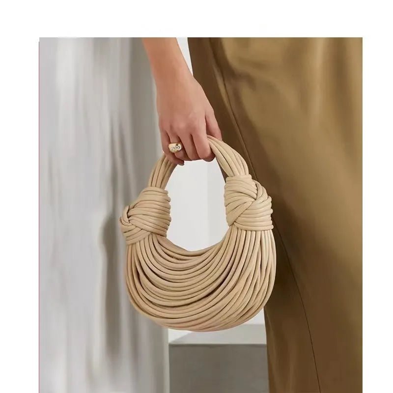 Storazone Khaki Handbags for Women 2023 New in Gold Luxury Designer Brand Handwoven Noodle Bags Rope Knotted Pulled Hobo Silver Evening Clutch