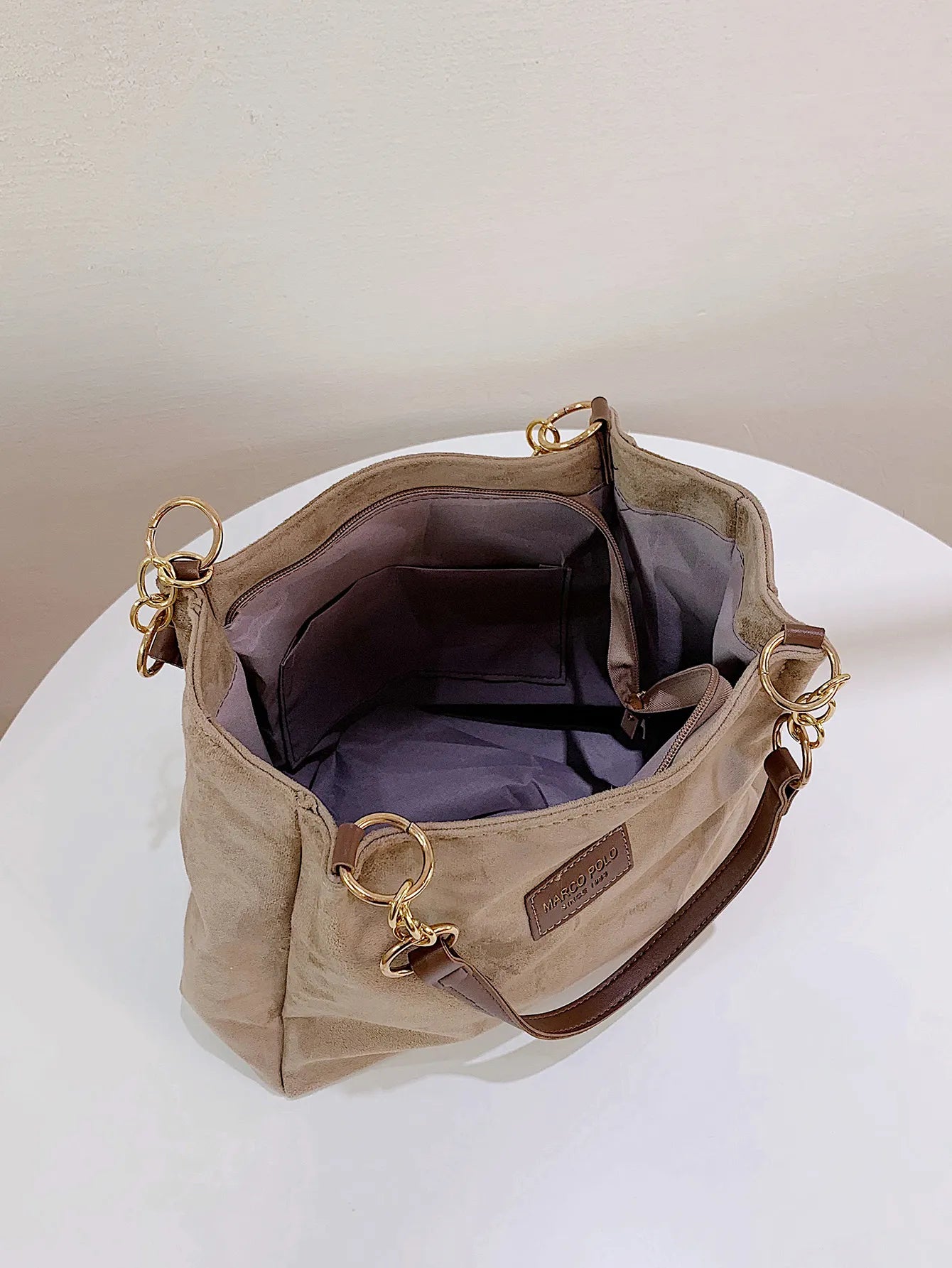 Storazone Khaki Large-Volume Suede Stylish Commuter Tote Bag For Ladies With One Shoulder Bag